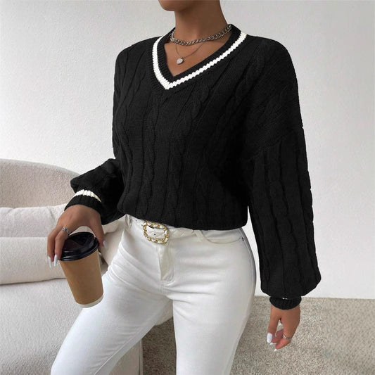 V-neck Fashion All-matching Women's Sweater