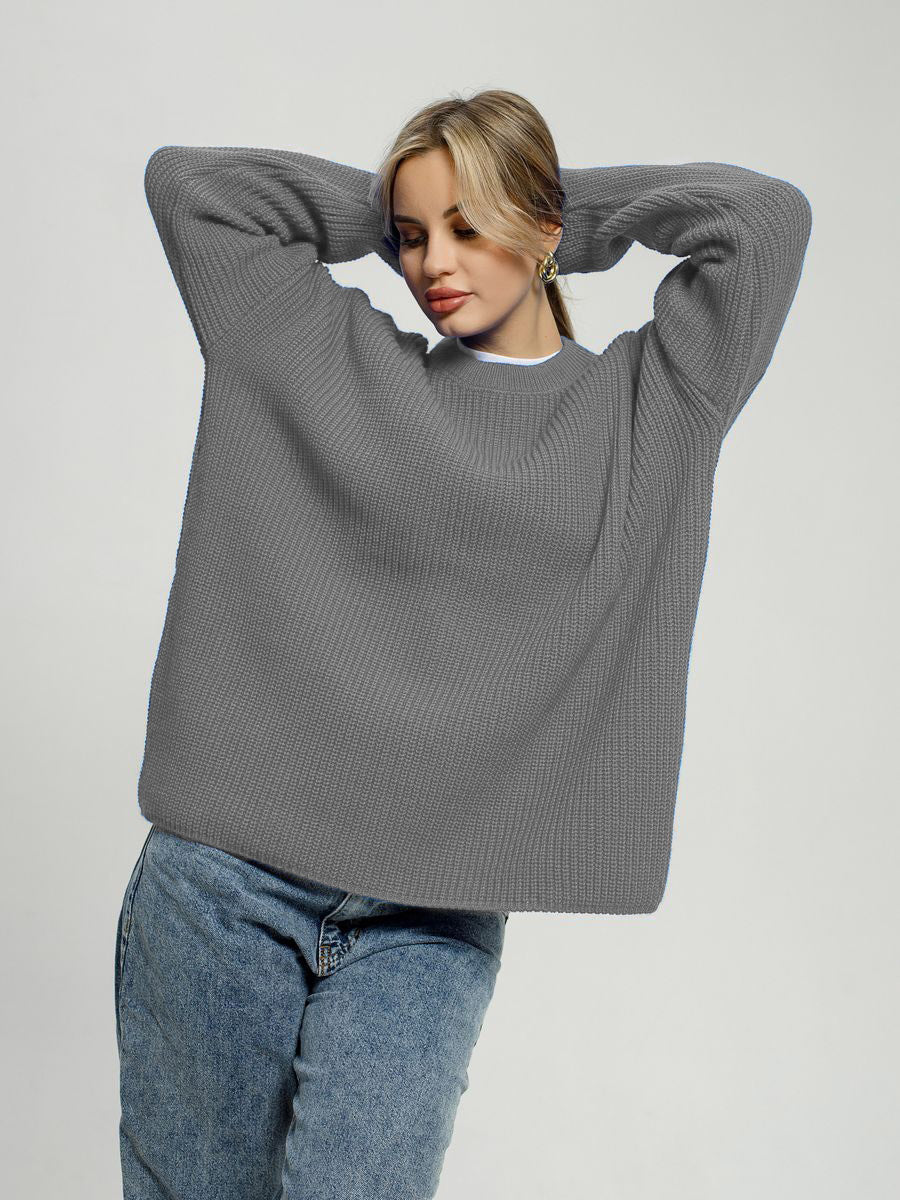 Women's Sweater Round Neck Pullover Loose-fitting Long Sleeves