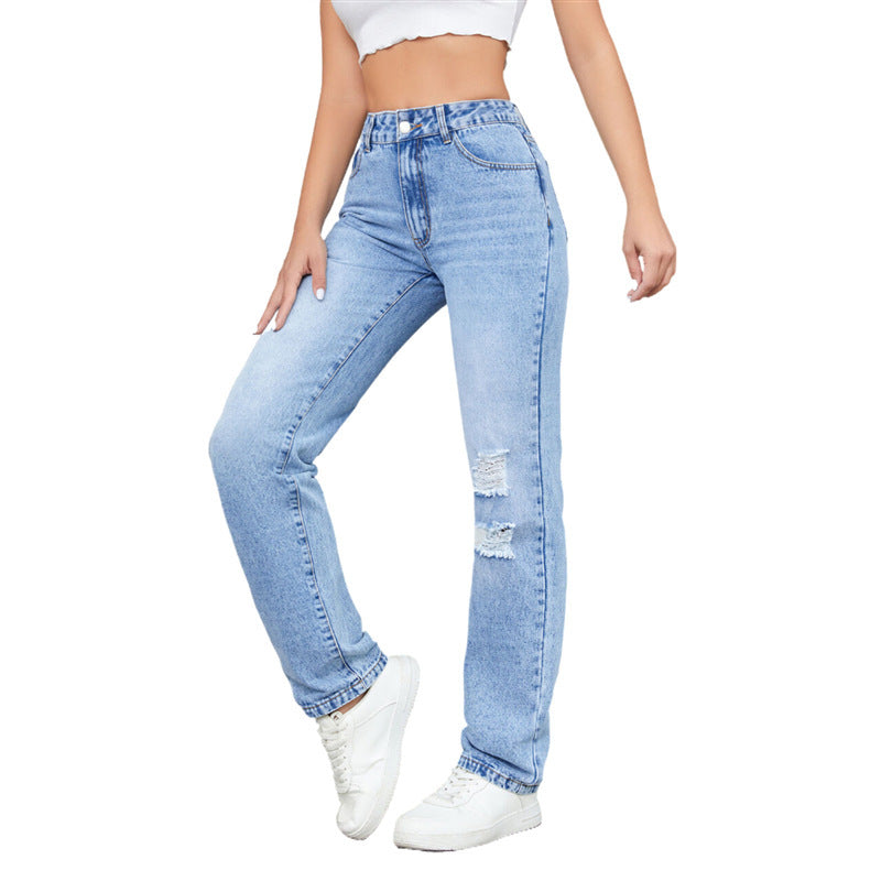 Loose High Waist Leisure Ripped Jeans