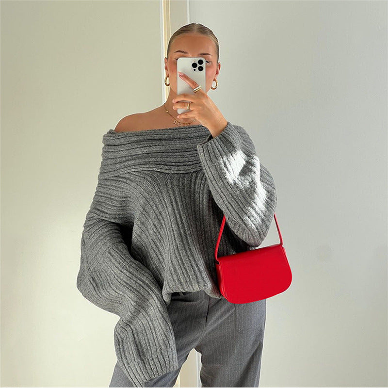 Irregular Off-the-shoulder Long-sleeved Sweater