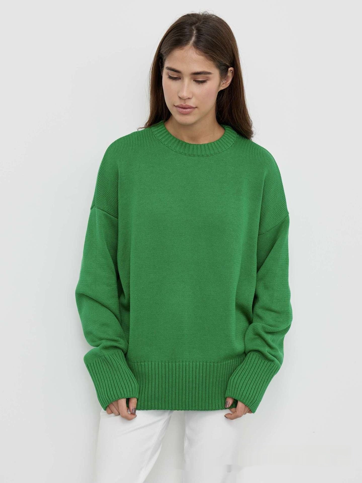 Solid Color Round Neck Sweater Women's Soft Knitted Top