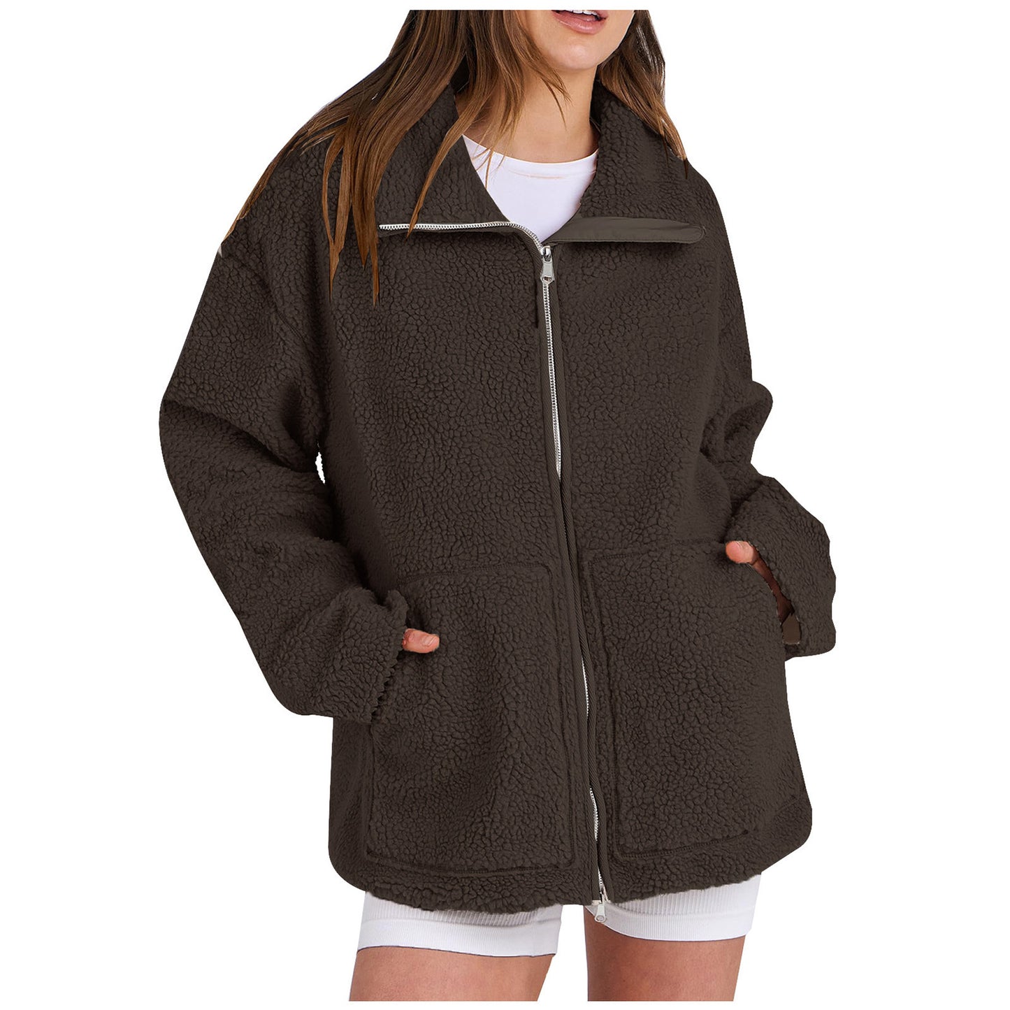 Women's Solid Color Lamb Wool Turtleneck Woolen Coat