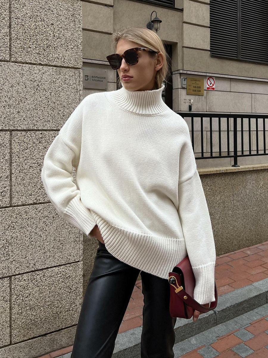 Half Turtleneck Commuter Solid Color Knitted Pullover Sweater