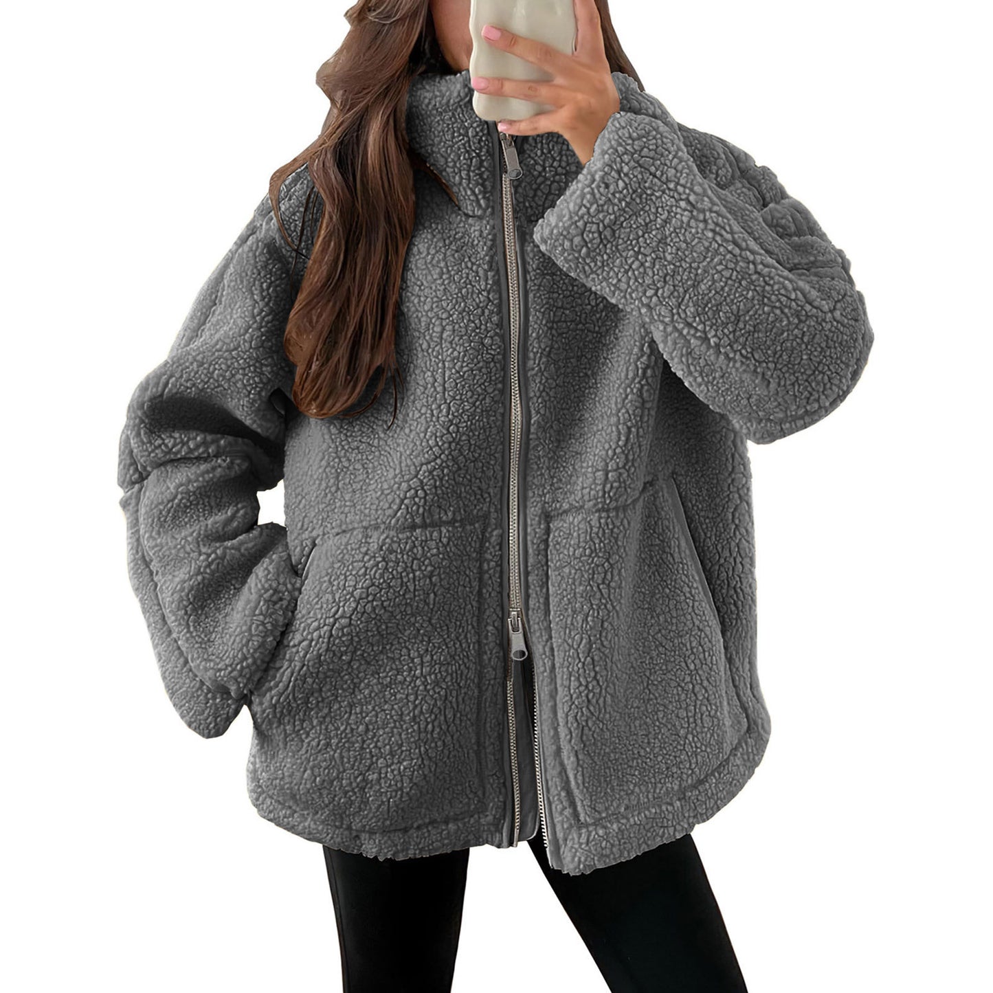 Women's Solid Color Lamb Wool Turtleneck Woolen Coat