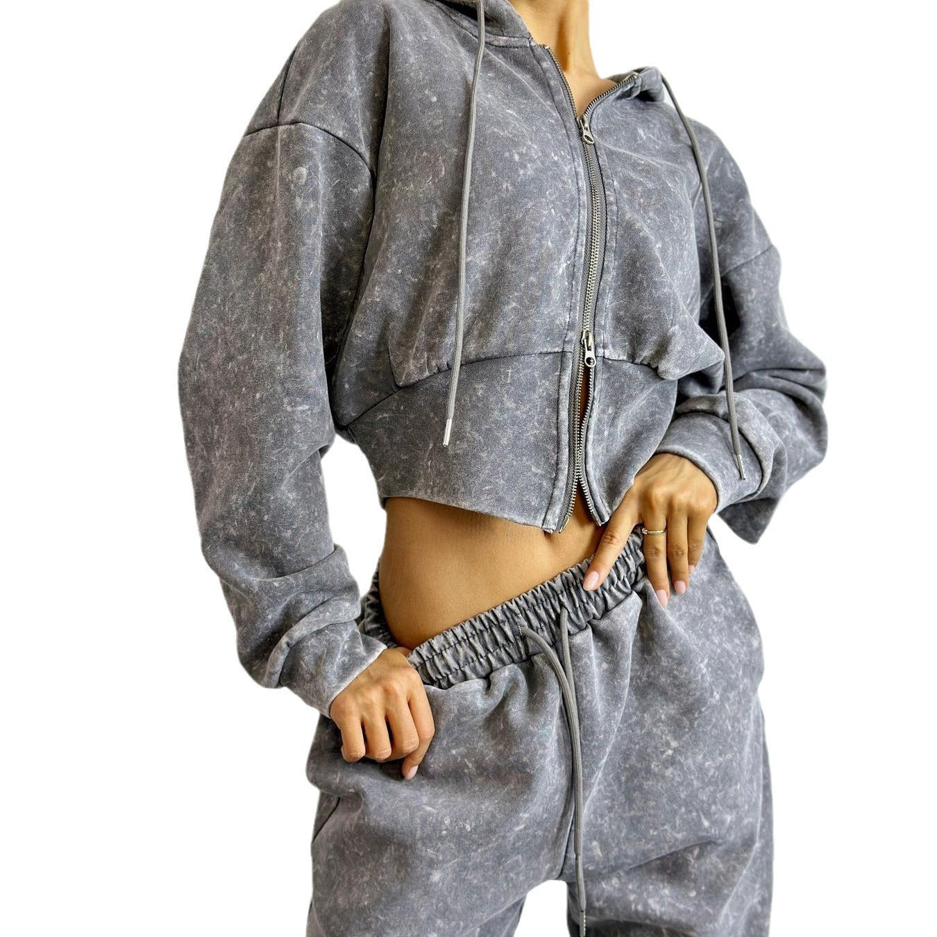 Distressed Hooded Sweater Set Women