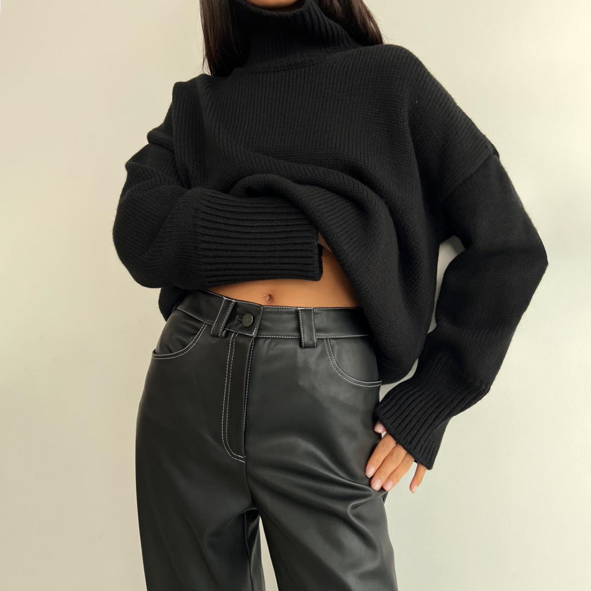 Half Turtleneck Commuter Solid Color Knitted Pullover Sweater