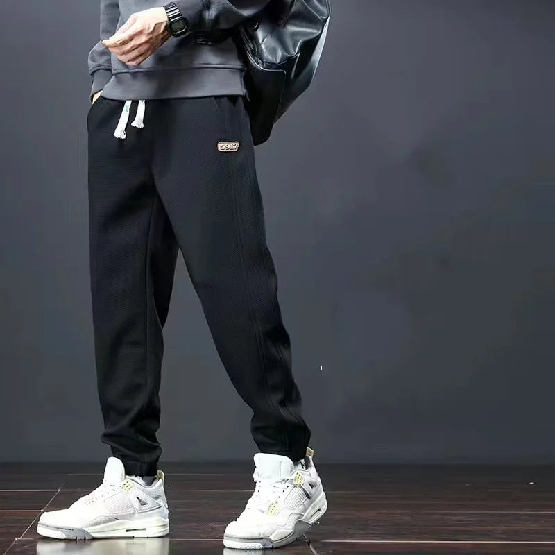 Summer Thin Style Sweatpants Men Loose Bound Feet Spring Khaki Elastic Waist Casual Pulling Rope Motion All-match Trousers