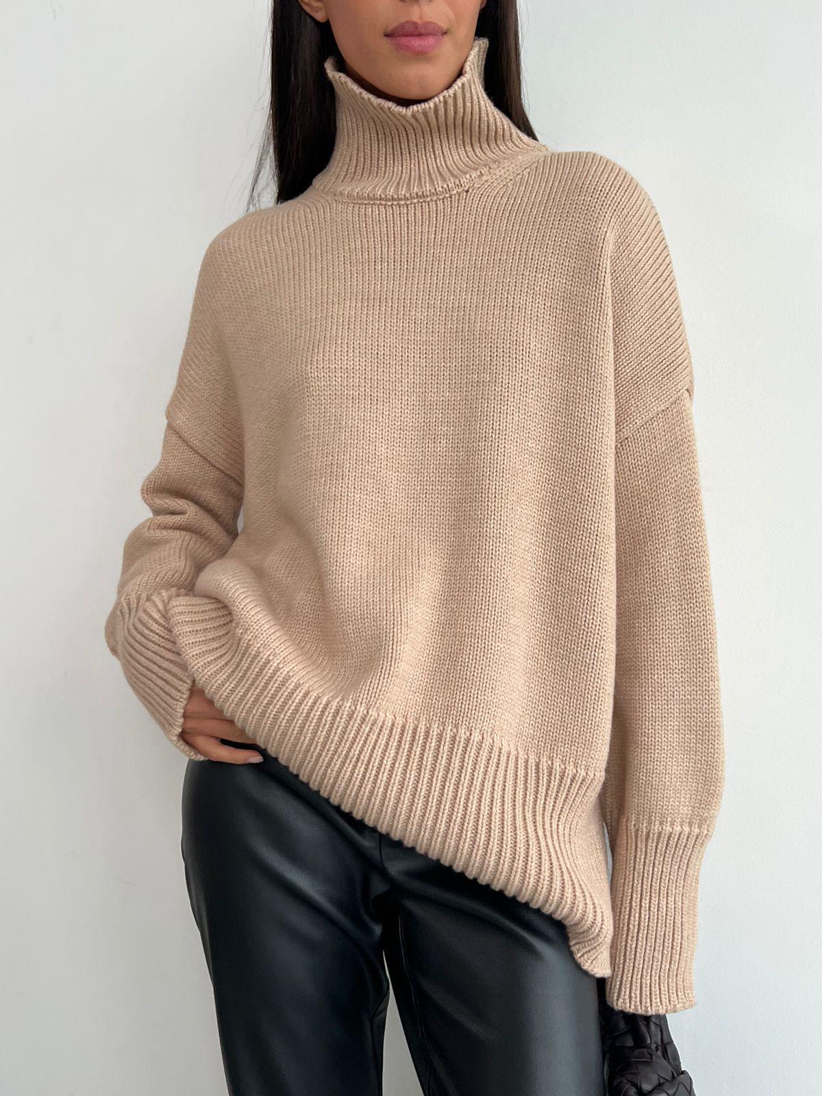 Half Turtleneck Commuter Solid Color Knitted Pullover Sweater