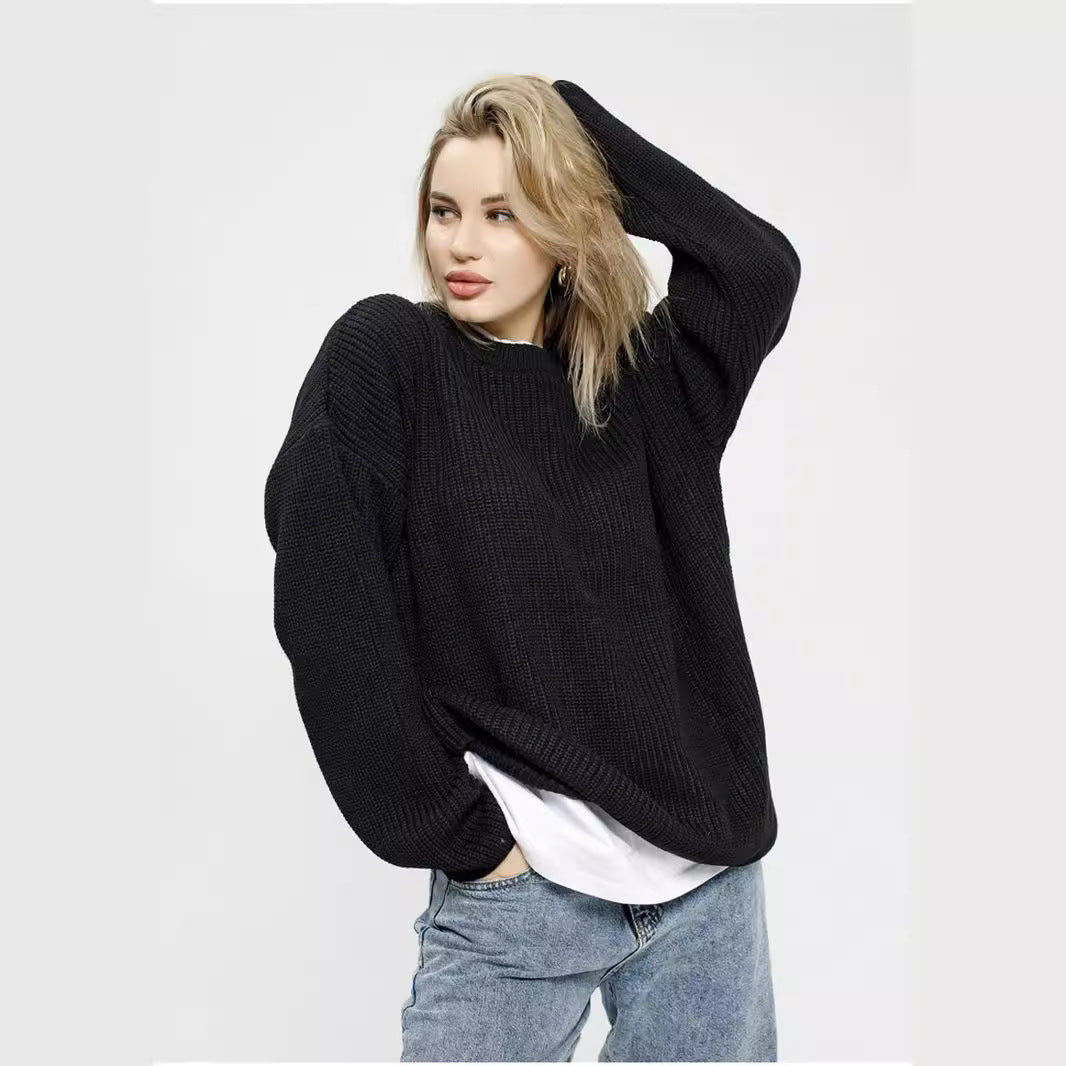 Women's Sweater Round Neck Pullover Loose-fitting Long Sleeves