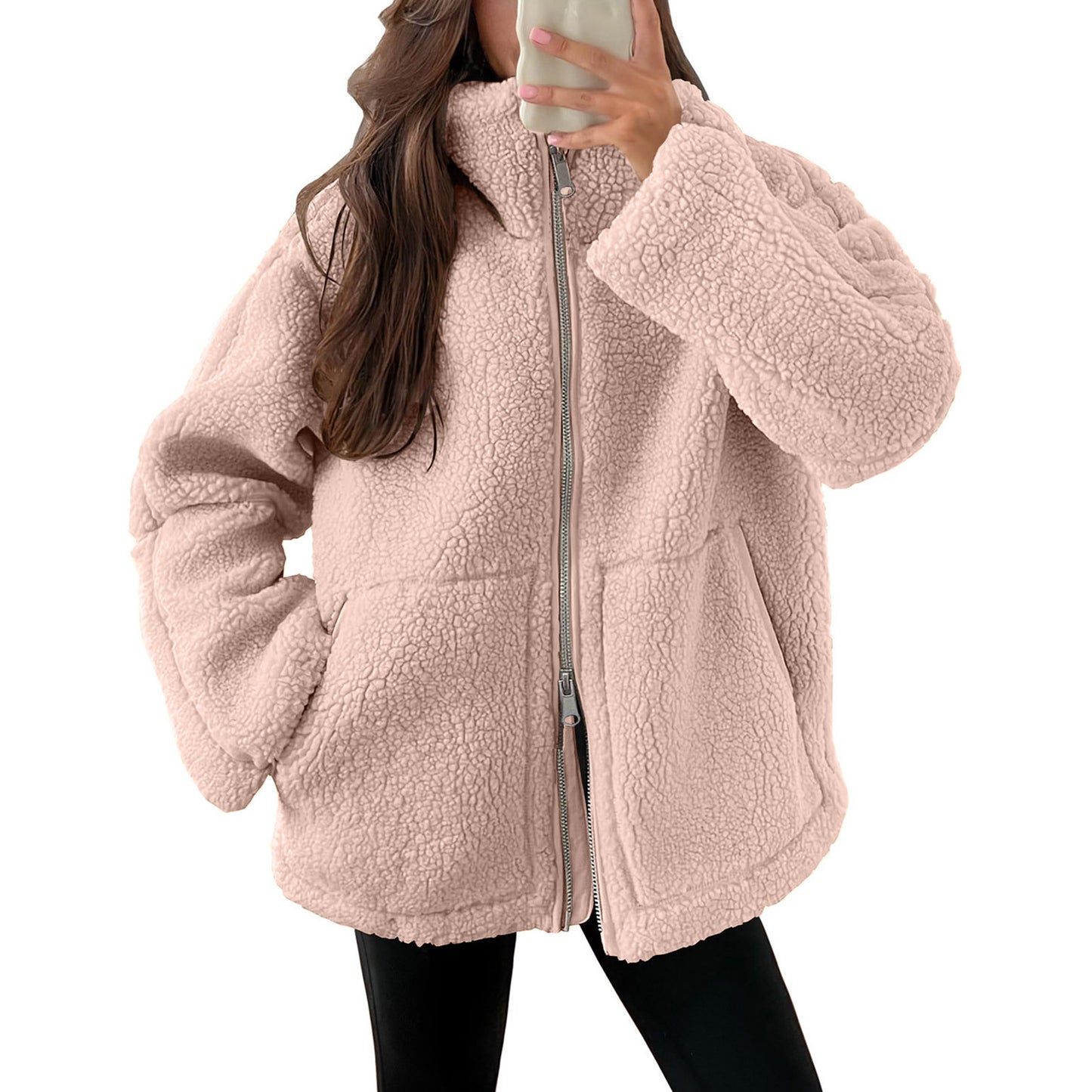 Women's Solid Color Lamb Wool Turtleneck Woolen Coat