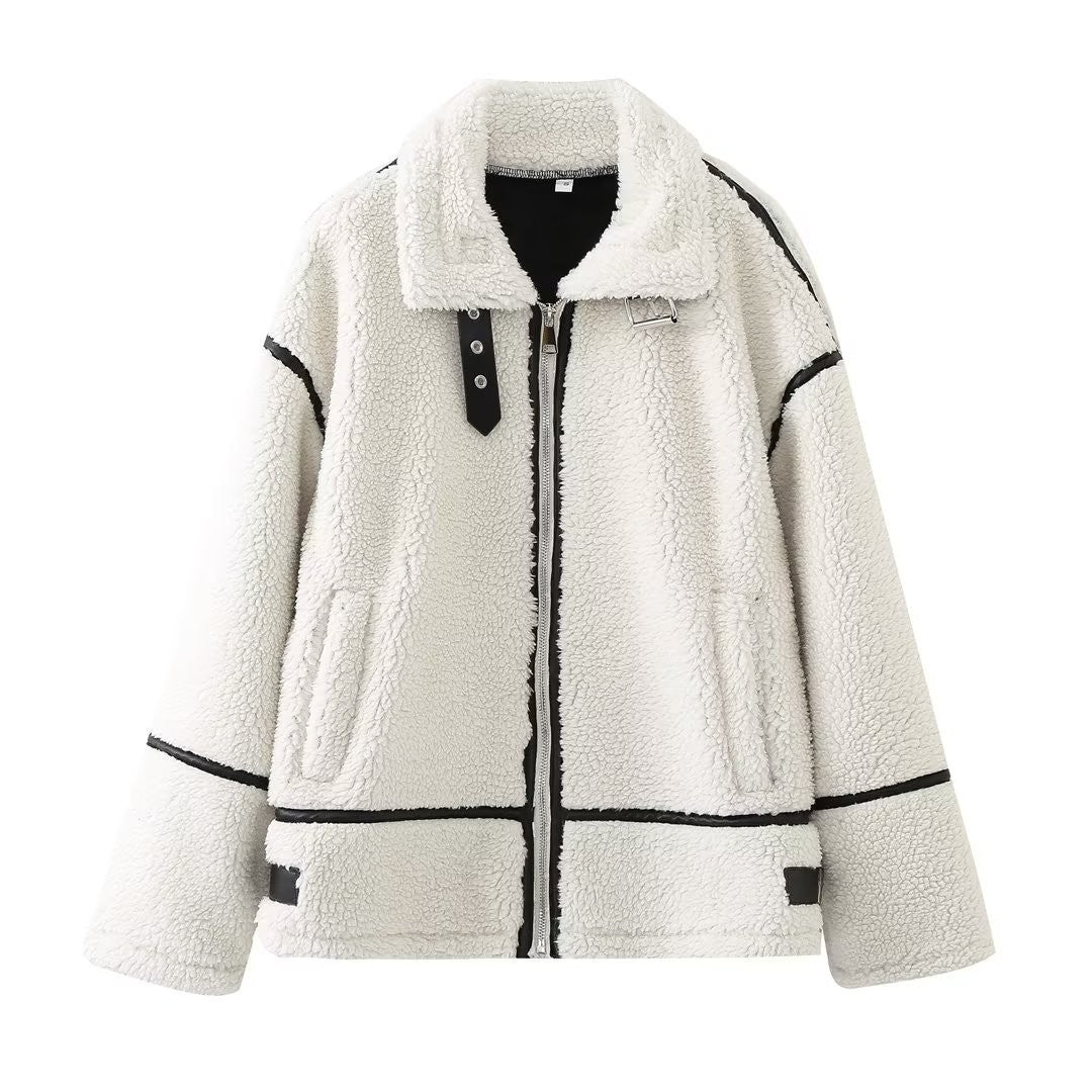 Women's Patchwork Lamb Fur Jacket Coat