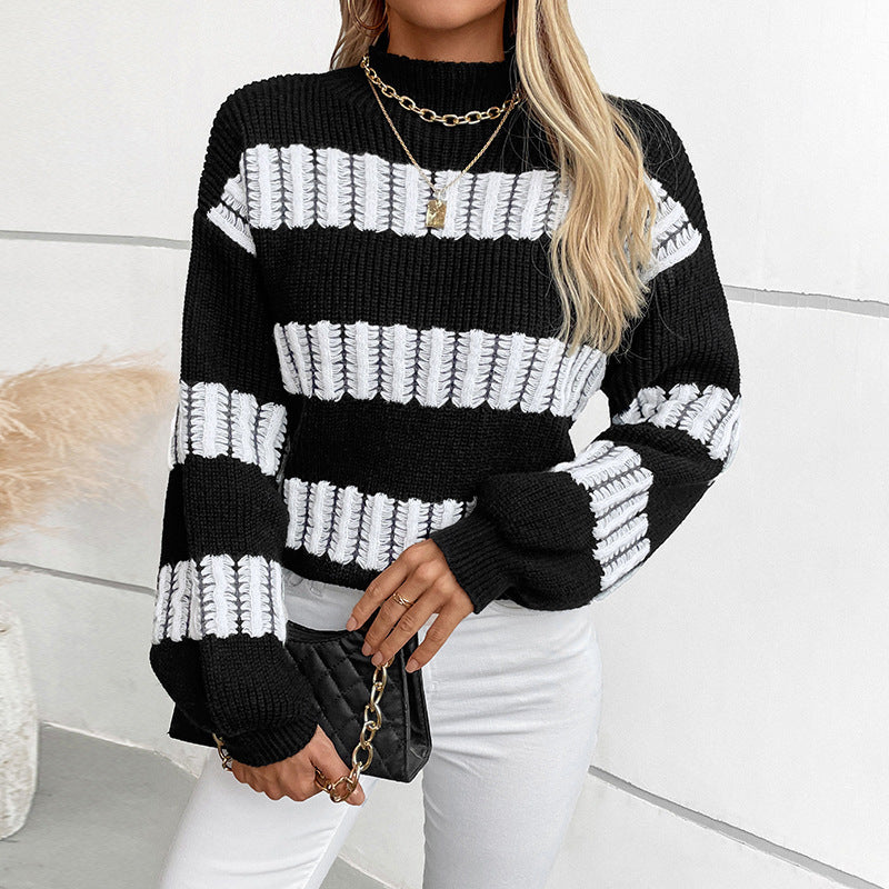 Women's Half Turtleneck Color Matching Sweater