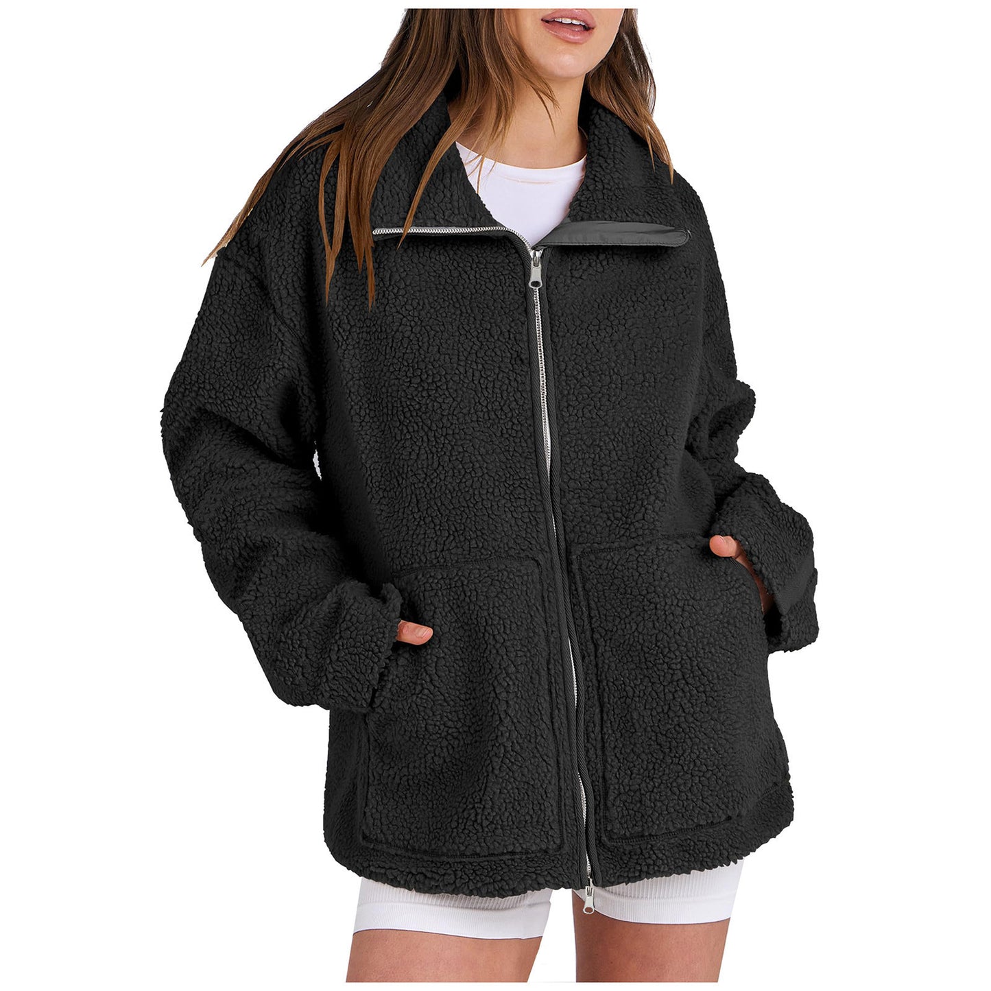 Women's Solid Color Lamb Wool Turtleneck Woolen Coat