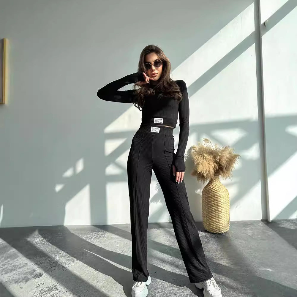 Casual Long Sleeve Stitching Pants Suit Basic European And American Commuters' Suit