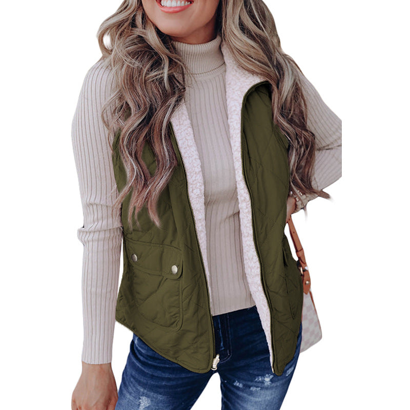 Fashion Pure Color Warm Keeping Double-sided Vest For Women