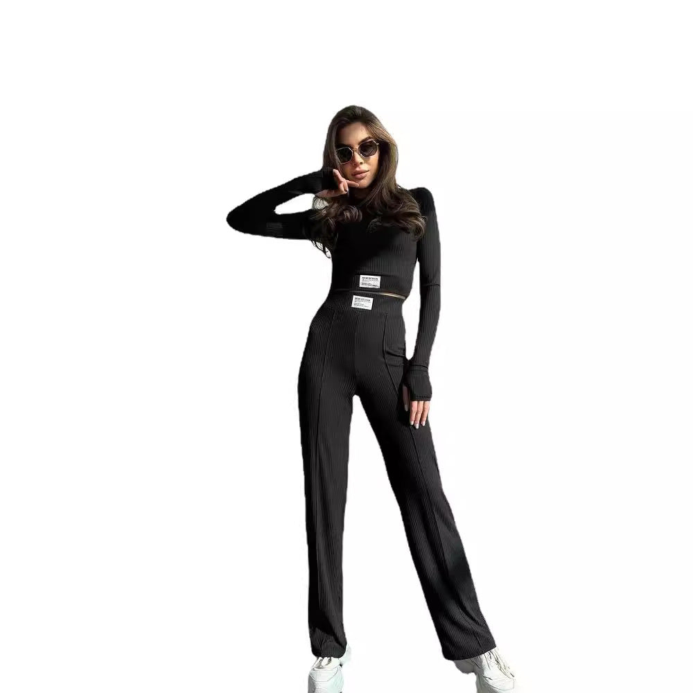 Casual Long Sleeve Stitching Pants Suit Basic European And American Commuters' Suit