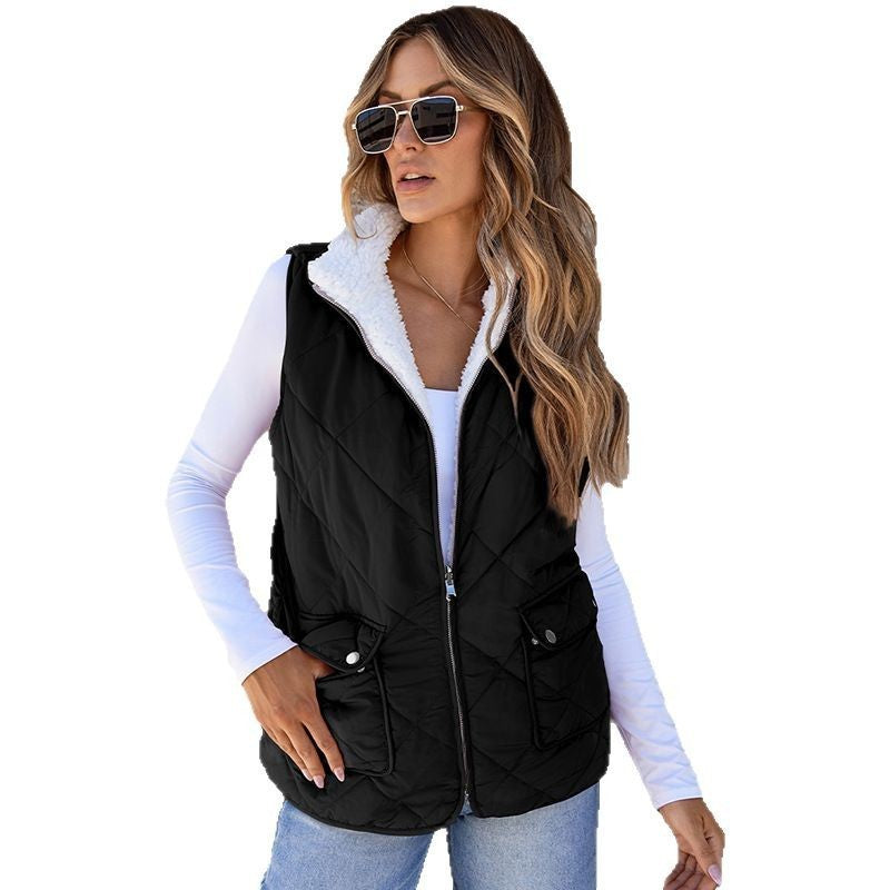 Fashion Pure Color Warm Keeping Double-sided Vest For Women