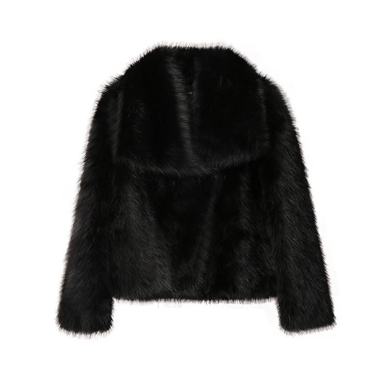 Large Lapel Fluffy Plush Artificial Fur Short