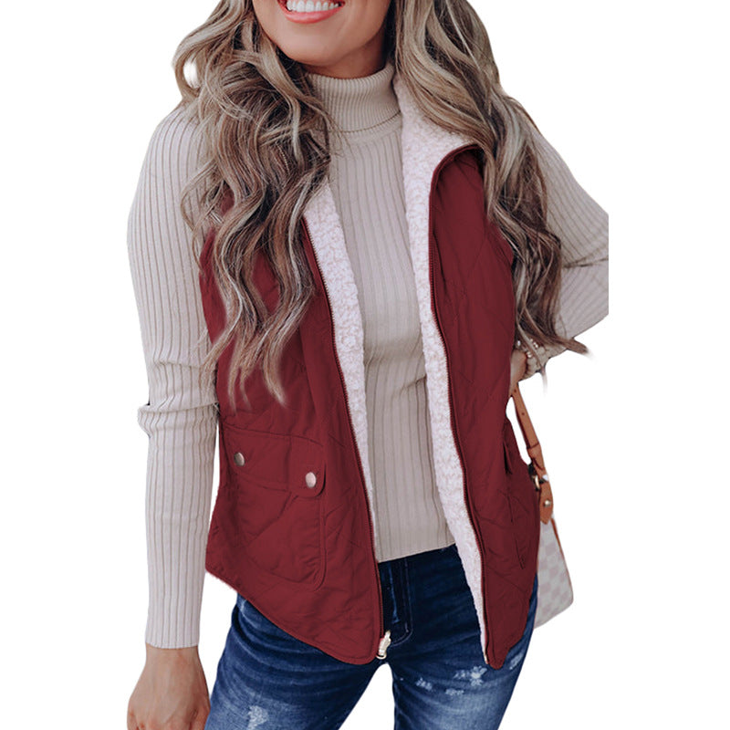 Fashion Pure Color Warm Keeping Double-sided Vest For Women