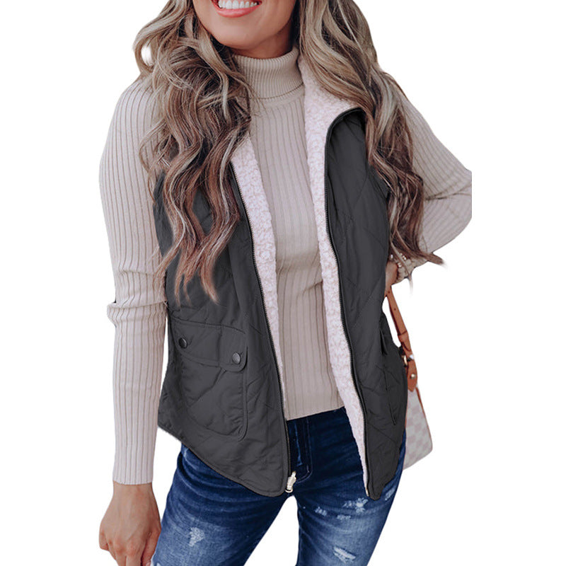 Fashion Pure Color Warm Keeping Double-sided Vest For Women