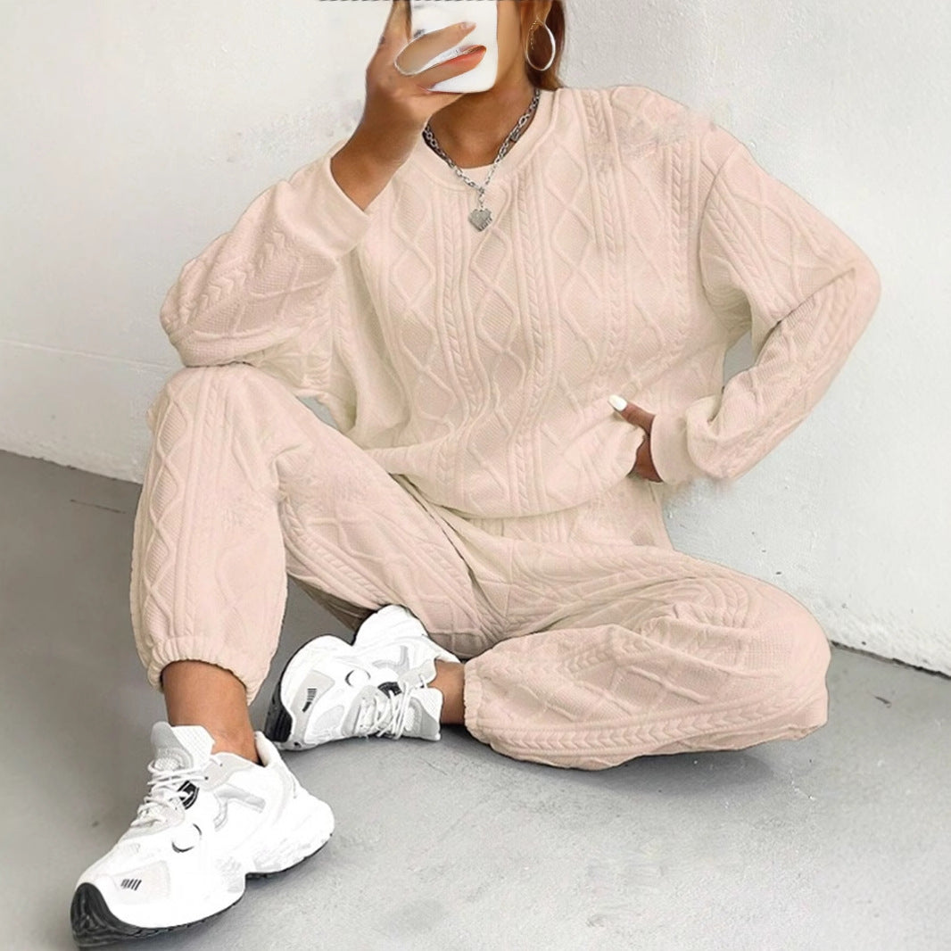 Long Sleeve Casual Round Neck Sweater Trousers Suit