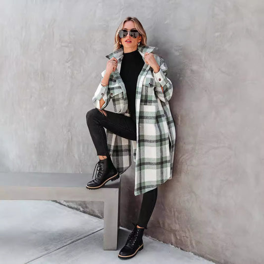 Women's Plaid Button Flannel Long Coat