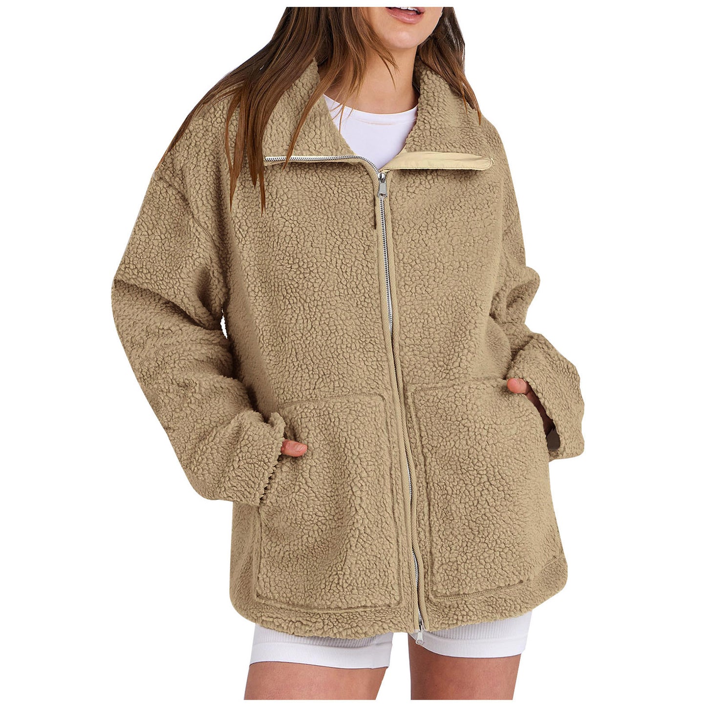 Women's Solid Color Lamb Wool Turtleneck Woolen Coat