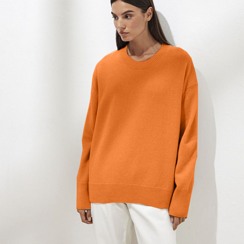 Solid Color Round Neck Sweater Women's Soft Knitted Top