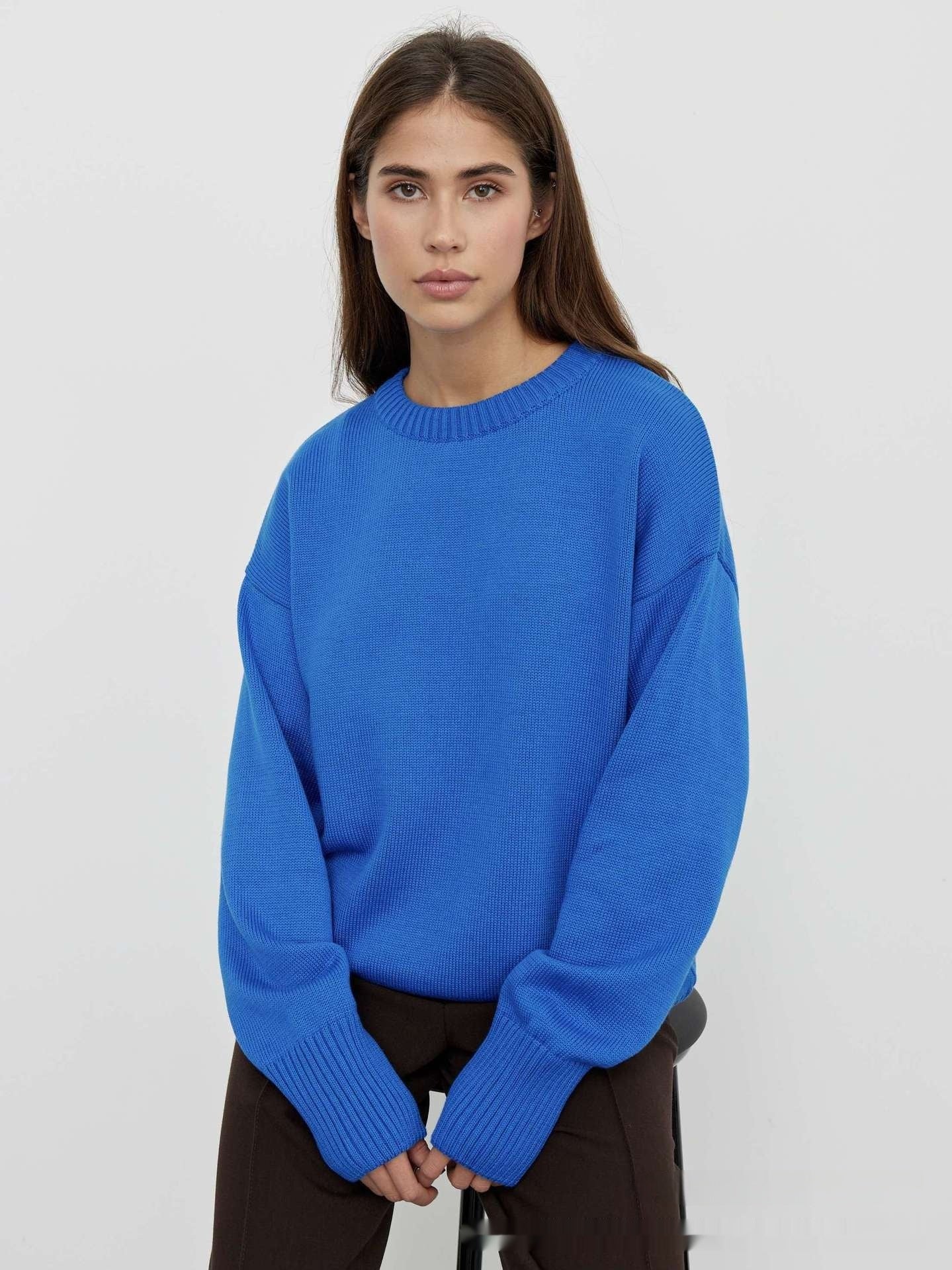 Solid Color Round Neck Sweater Women's Soft Knitted Top