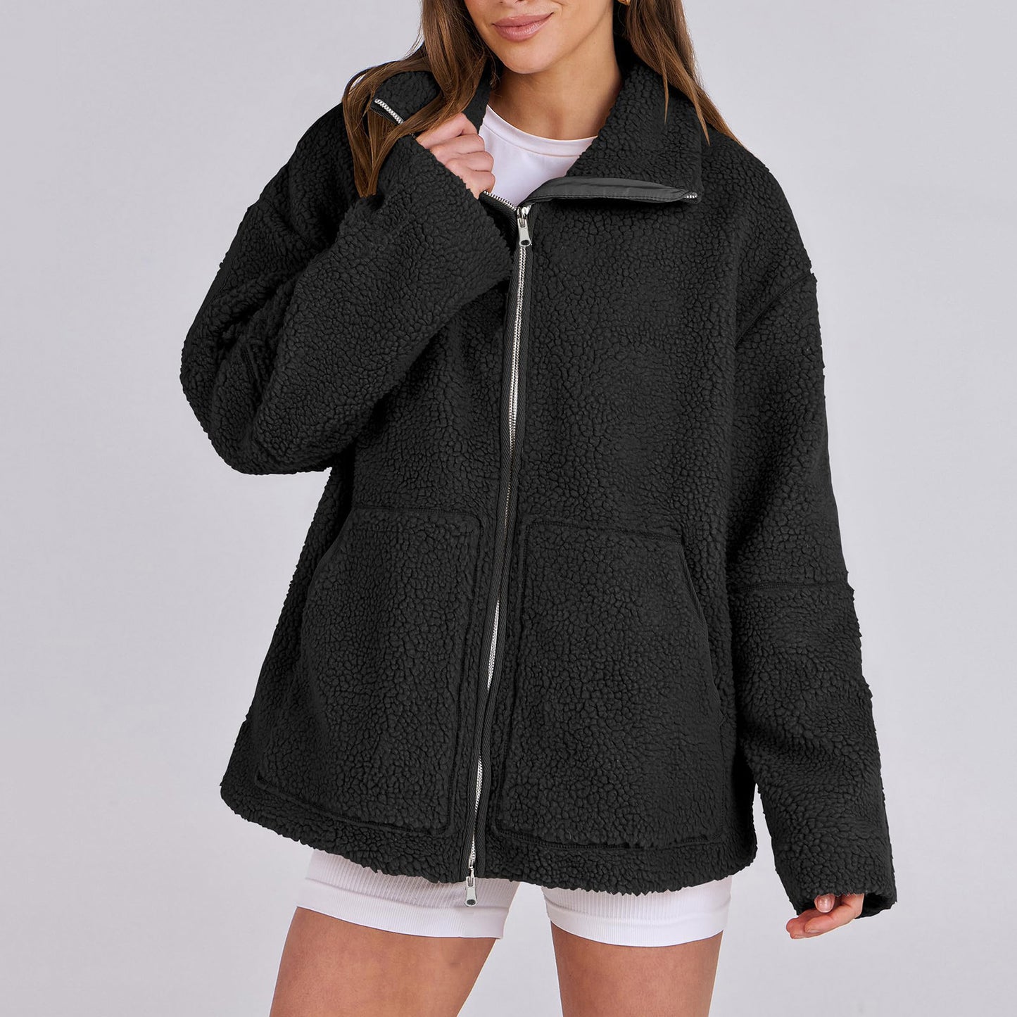 Women's Solid Color Lamb Wool Turtleneck Woolen Coat