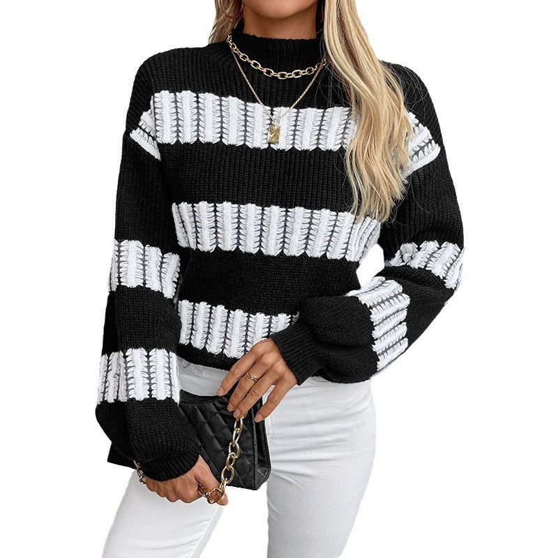 Women's Half Turtleneck Color Matching Sweater