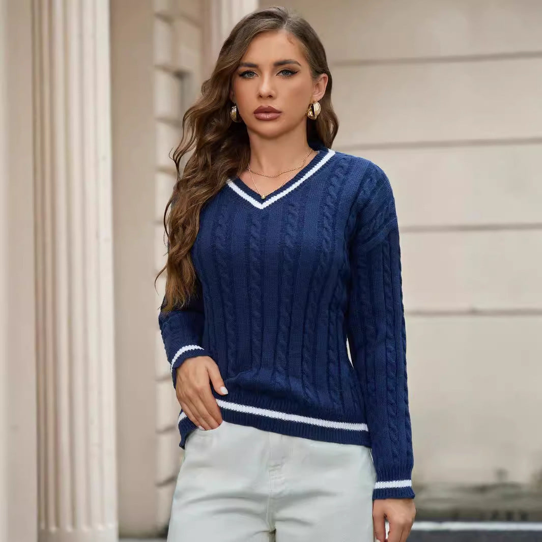 Elegant V-neck Sweater Fashionable Loose Twist All-match Top For Women