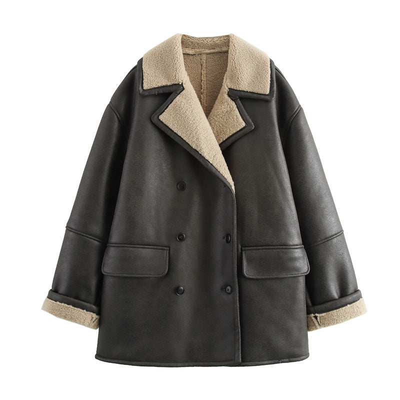 Women's Fashion Temperament Commute Lapel Double-sided Overcoat Jacket