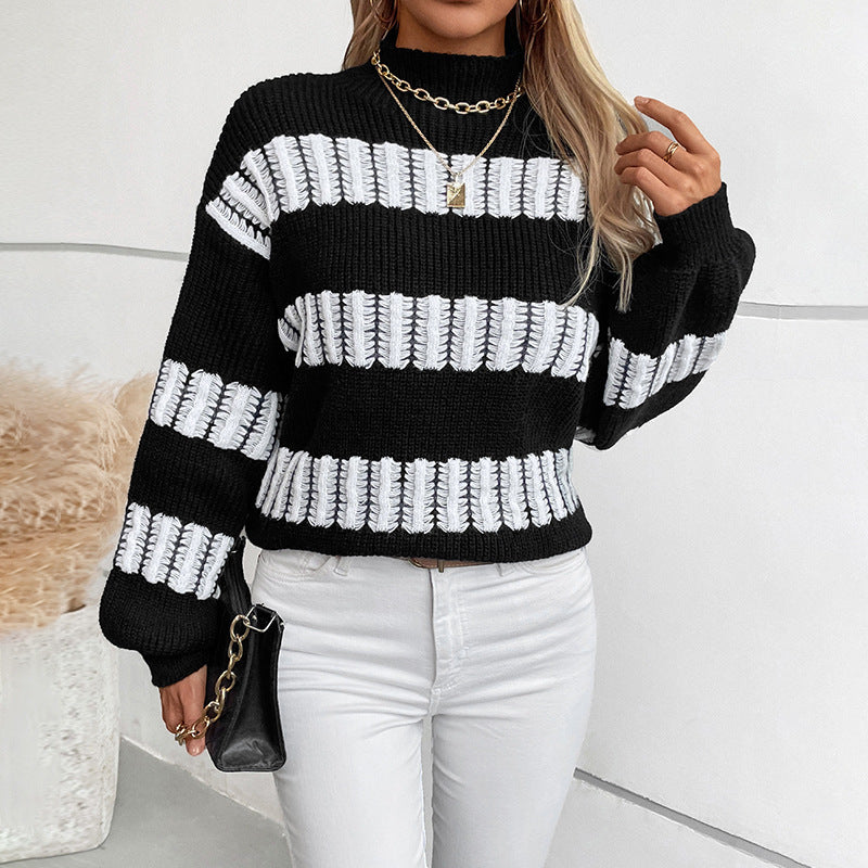 Women's Half Turtleneck Color Matching Sweater