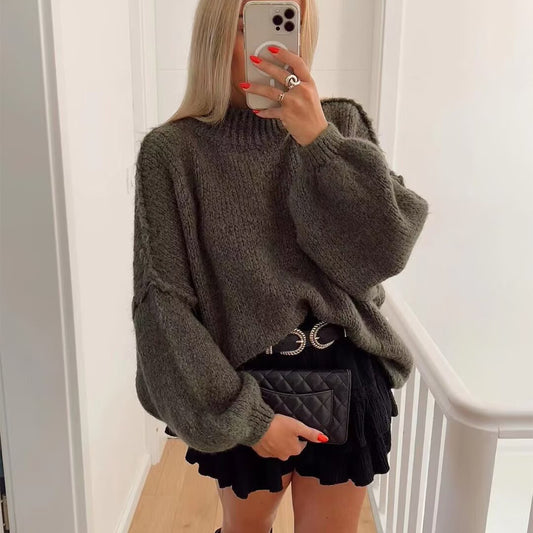 Casual All-match Round Neck Long Sleeve Knitted Sweater