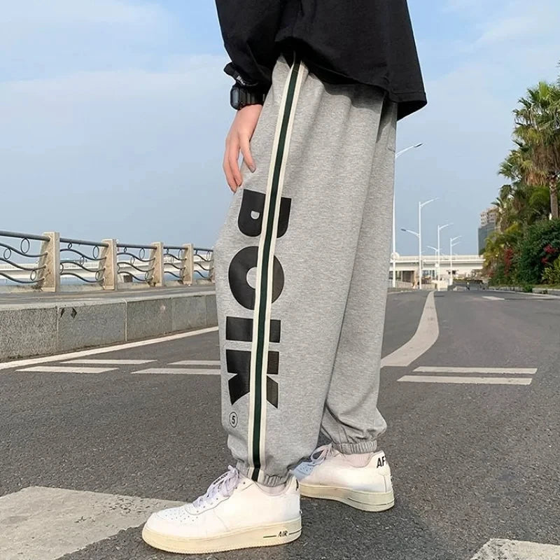 American Vibe Hip-Hop Wide Leg Sweatpants For Men Fashion Training Cotton Young La Elastic Y2k Casual Baggy Male Sweat Pant Tide