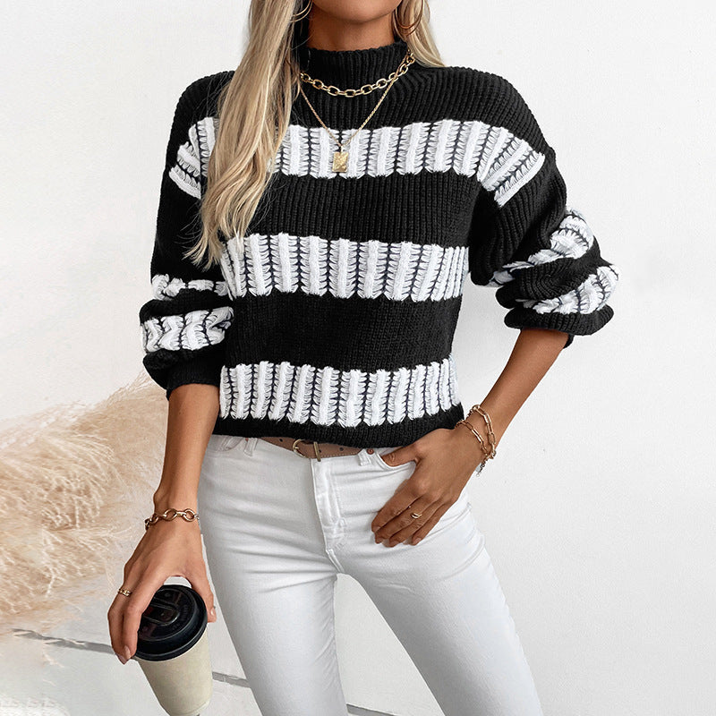 Women's Half Turtleneck Color Matching Sweater